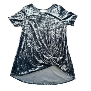 The Pants Store Crushed Velvet Tunic Women's Medium Knotted Short Sleeve Green